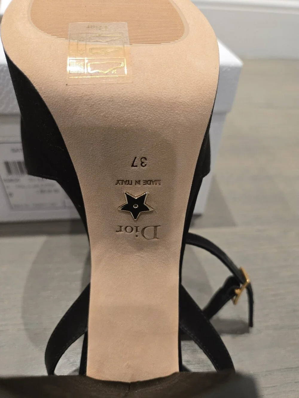 $1,300 Dior D-Lane Logo Heeled Platform Sandal Silk Black EU 37 US 7 BNIB